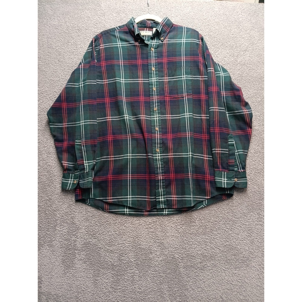 L.L.Bean Plaid Button-Down Shirt Men's L Green Red USA Made Cotton Blend - Picture 1 of 6